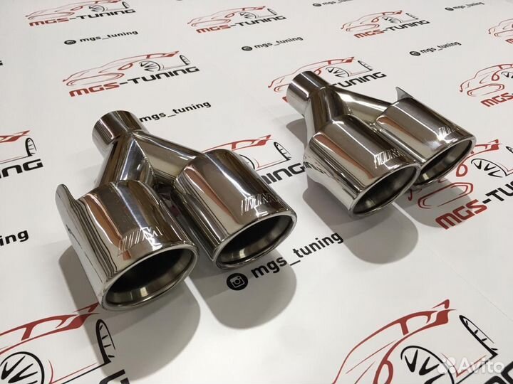 Насадки на выхлоп BMW двойные с лого M хром 89 мм