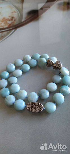 Бусы из рубелита (розовый турмалин) и ларимара