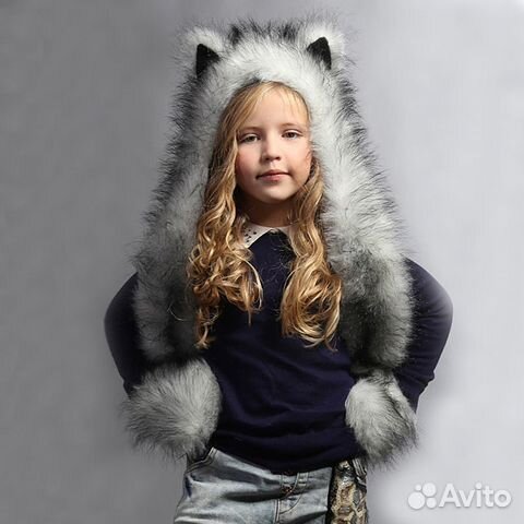 Детская меховая шапка с ушками Зверошапка Хаски