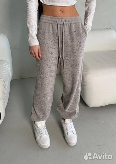 Теплые штаны в стразах, 2 цвета