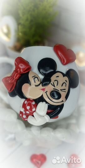 Кружка с Микки Маусом и Мини. Полимерная глина