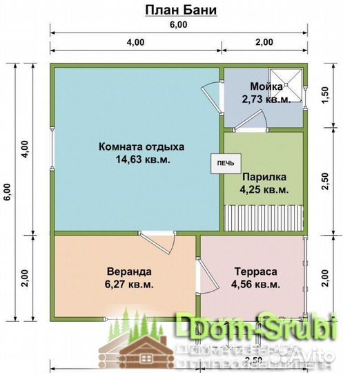Тутаев. Хорошая надёжная Баня из бруса Б-11 (6х6)