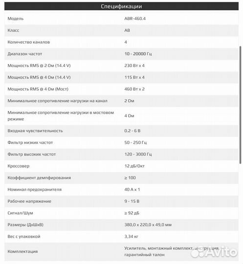 Усилитель 4х канальный 460.4