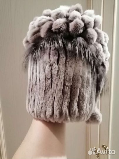 Шапка норковая вязаная женская