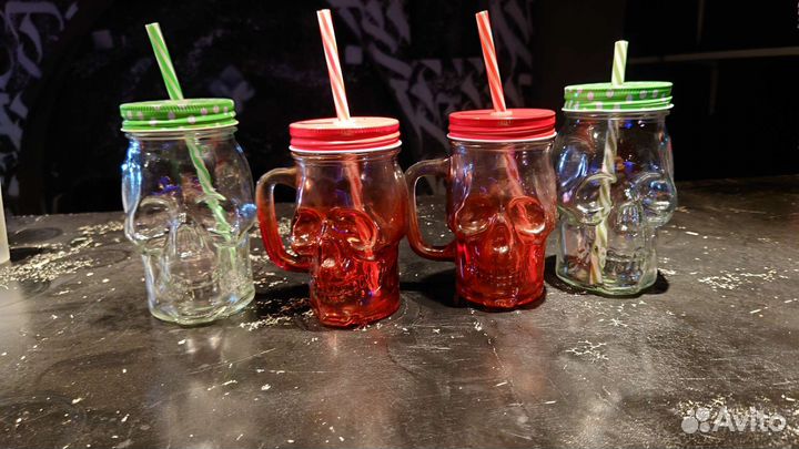 Кружки банки с крышкой и трубочкой