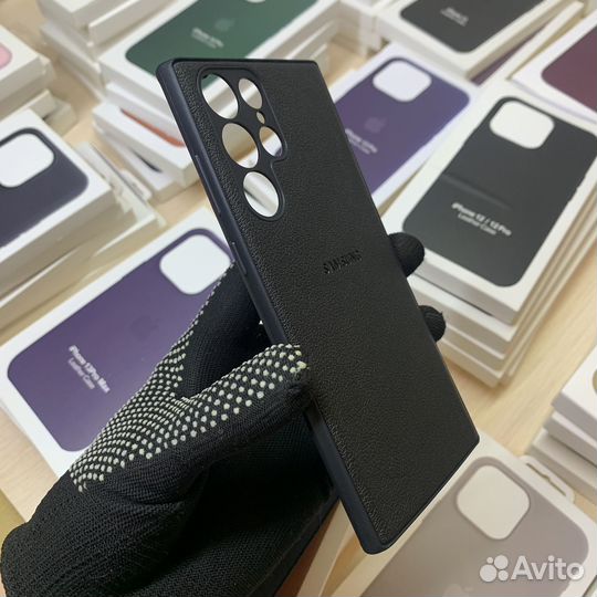 Чехол на Samsung S22 Ultra силикон под кожу черный