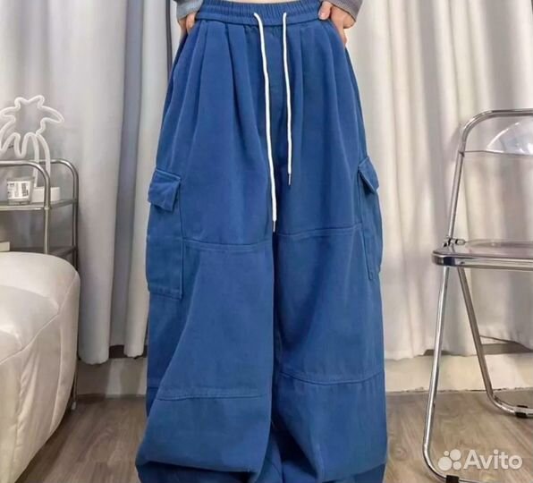 Штаны y2k карго спортивные синие