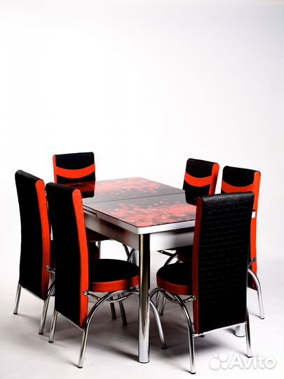 Стильный стол + 6 стула для кухни / гостиной