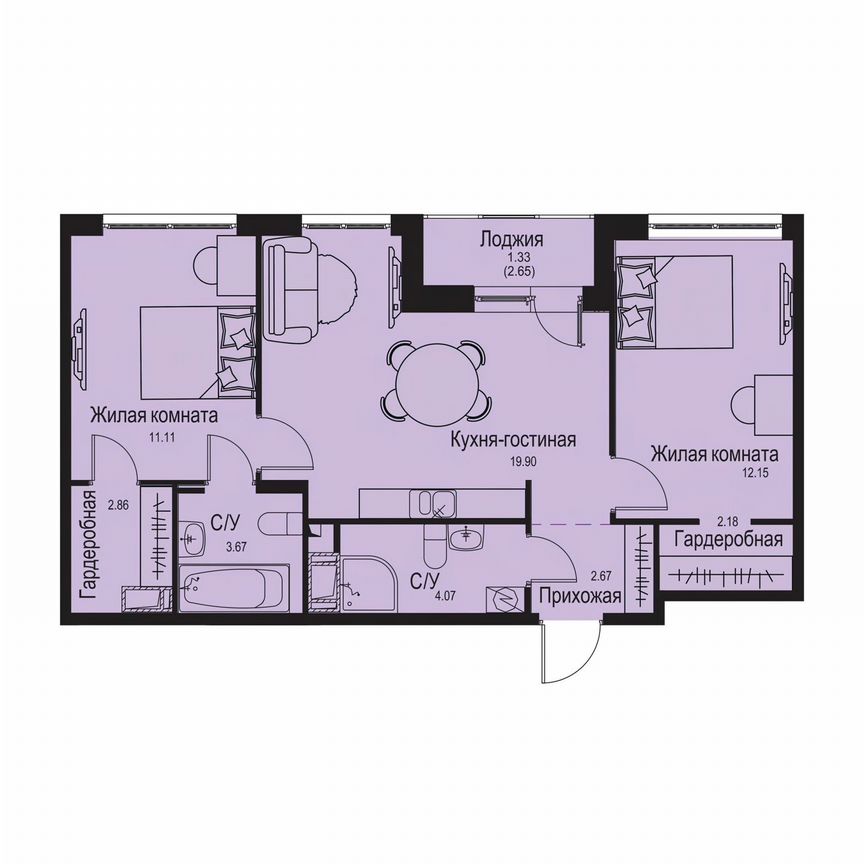 2-к. квартира, 59,9 м², 4/9 эт.