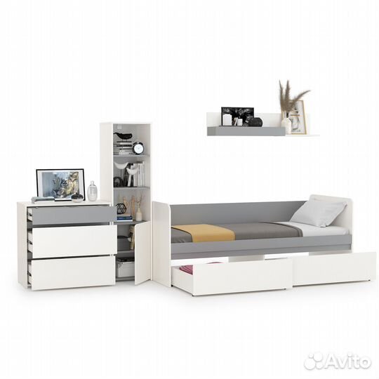 Мебель для детской Торонто № 22, цвет белый шагрень/стальной серый, шхгхв 314х84,4х149,7 см., спальн