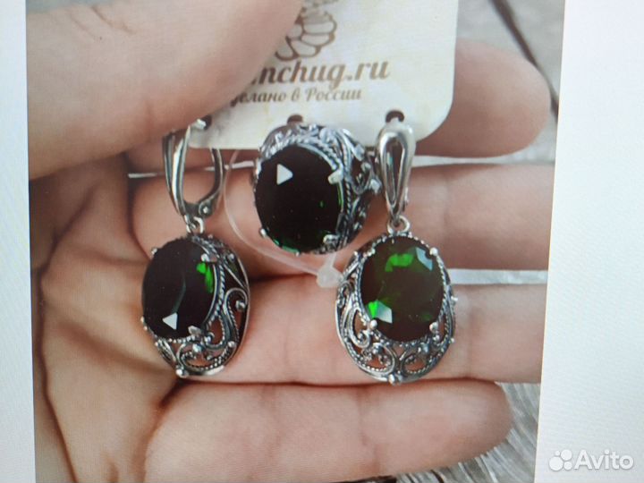 Комплект серебро серьги и кольцо