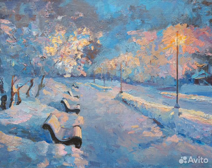 Картина маслом зимний пейзаж
