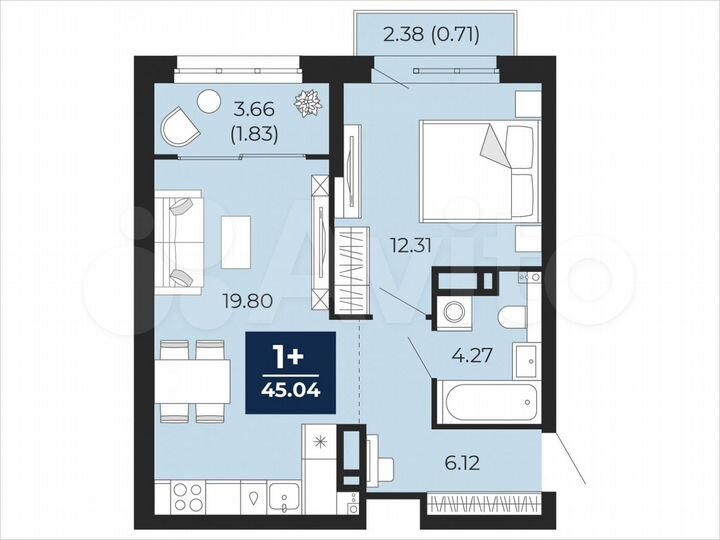 1-к. квартира, 45 м², 15/22 эт.