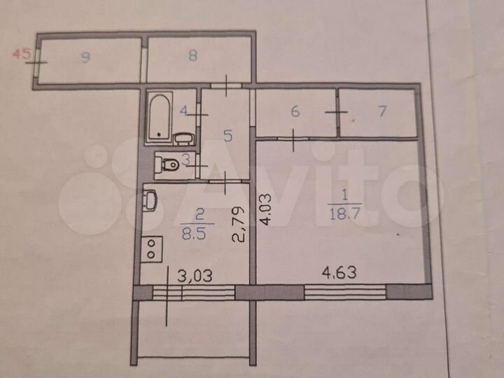 1-к. квартира, 51,9 м², 4/5 эт.