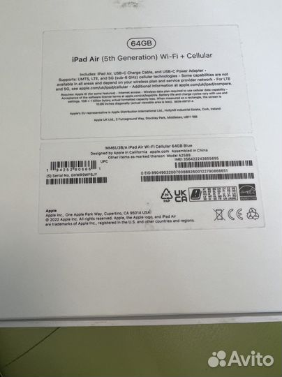 iPad Air 5 2022 64GB Wi-Fi + Cellular новый