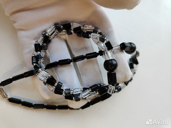 Бусы чёрное/ прозрачное стекло винтаж чехия