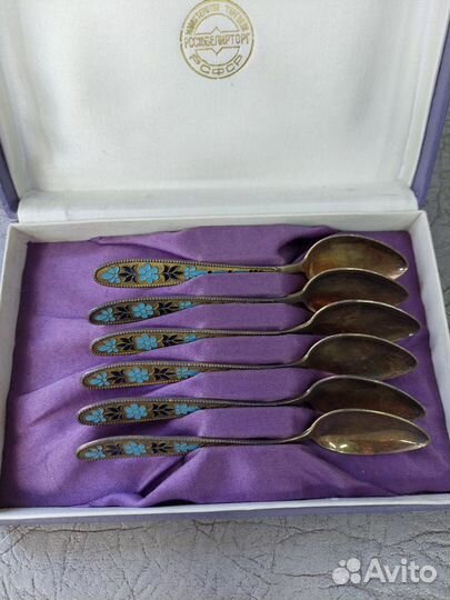 Набор чайных ложек на 6 персон, серебро 875, СССР