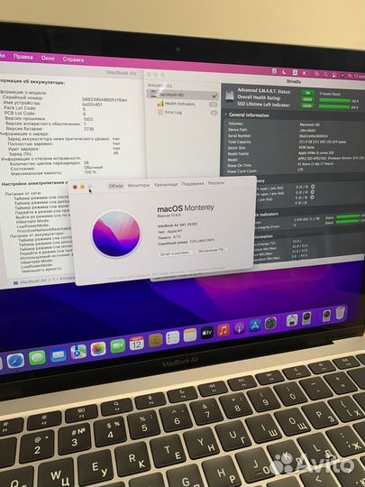 Macbook Air M1 8/256gb Space Gray, 28 циклов+чехол