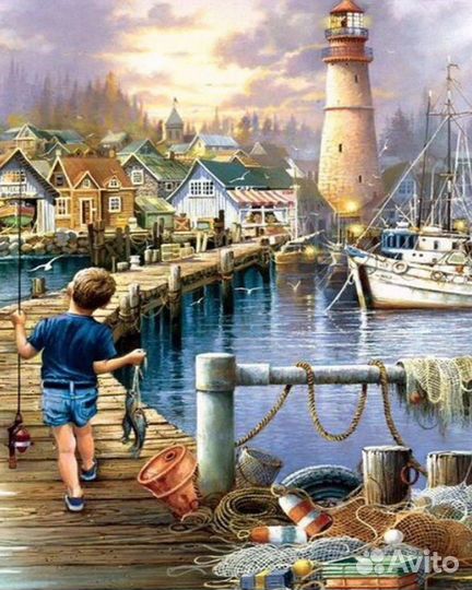 Алмазная живопись - Ребенок, идет в гавань