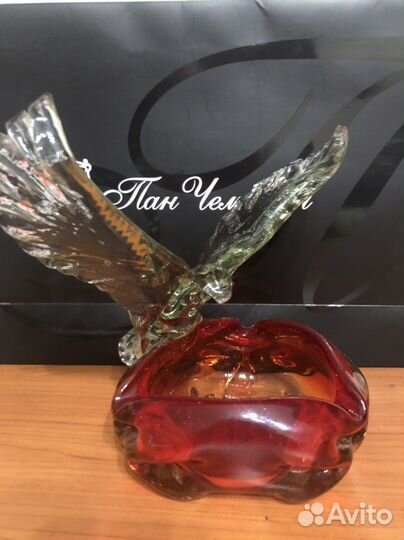 Пепельница гутная техника хрусталь двух цветов