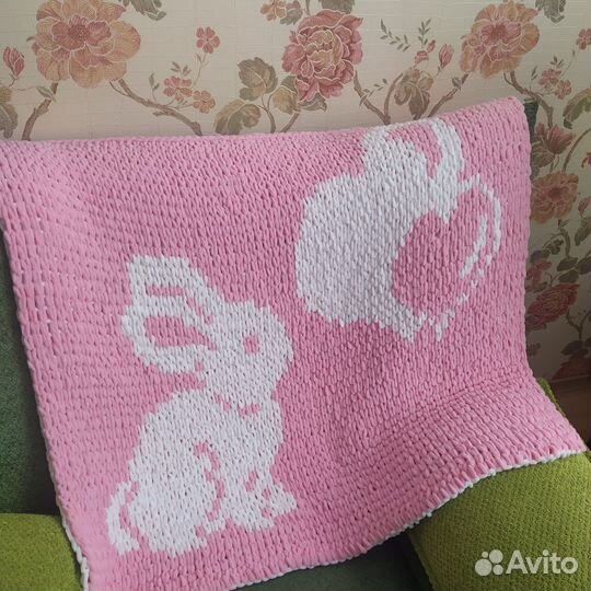 Плед детский вязаный ручная работа, пряжа пуффи