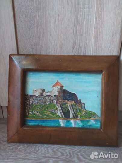 Картина масло, оргалит, багет массив дерева