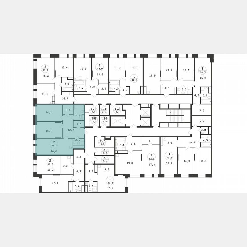 2-к. квартира, 74,7 м², 7/22 эт.