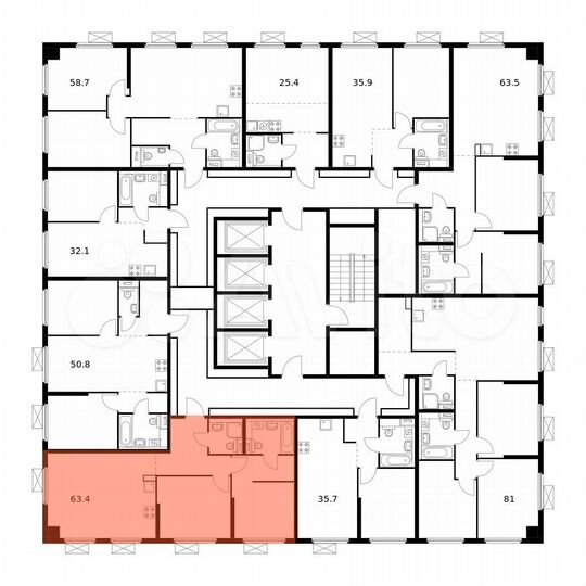 2-к. квартира, 63,4 м², 19/32 эт.