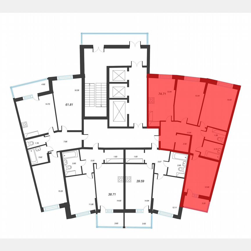 3-к. квартира, 76,3 м², 21/22 эт.
