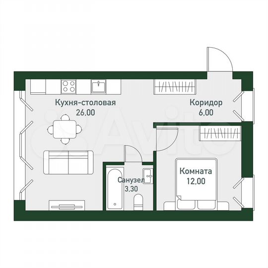 1-к. квартира, 43,9 м², 2/3 эт.