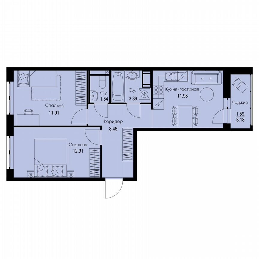 2-к. квартира, 51,8 м², 9/9 эт.
