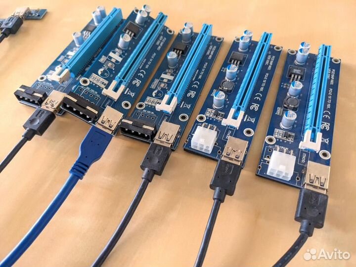 Райзеры PCI-E 1x-16x molex 5 штук