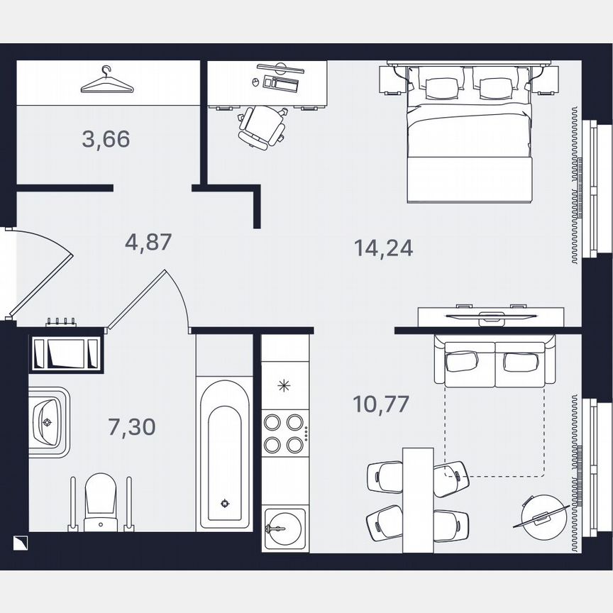 1-к. апартаменты, 40,8 м², 4/24 эт.