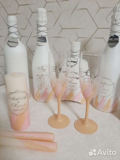 Свадебный набор, декор бутылок