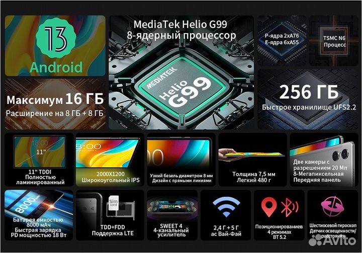 Планшет Teclast T50 Pro 8/256Gb LTE Helio G99 GPS