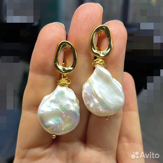 Серьги с натуральным барочным жемчугом