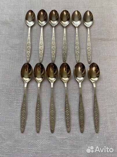 Мельхиоровые ложки, ножи, вилки, «Пламя», «Роза»