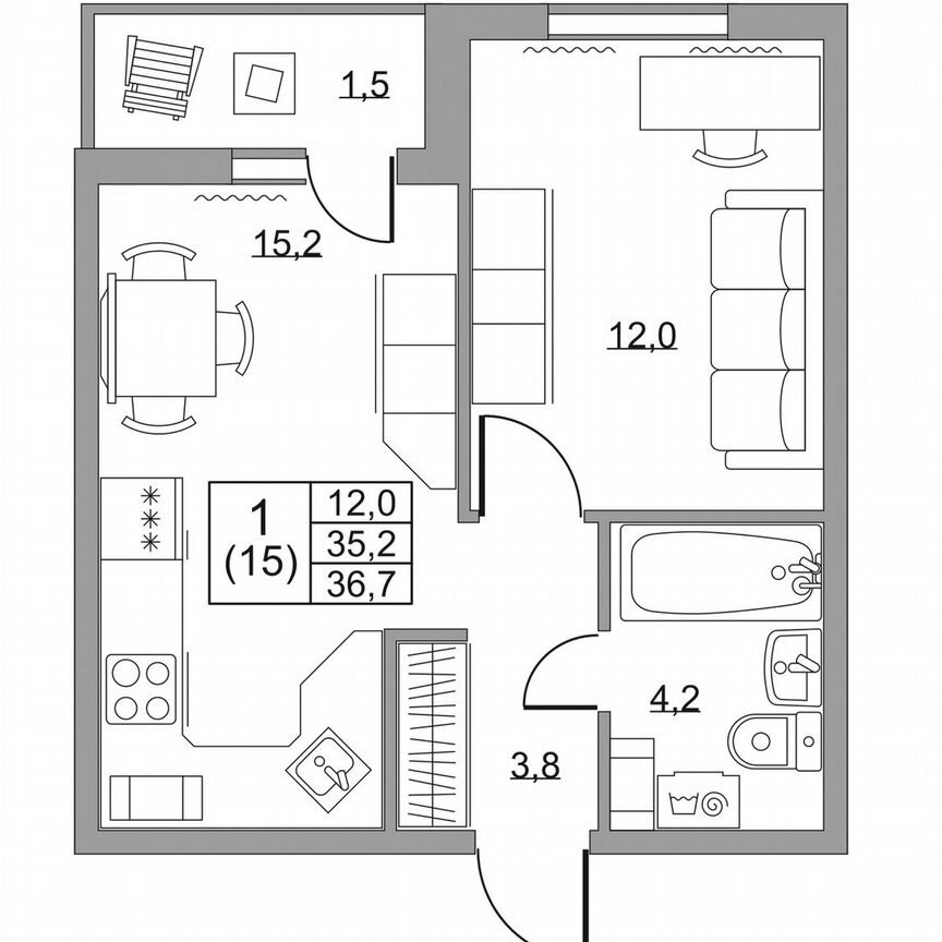 1-к. квартира, 36,7 м², 4/8 эт.