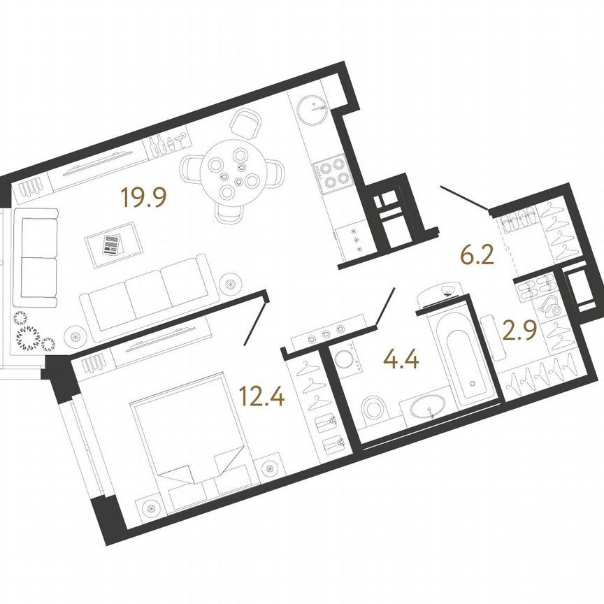 1-к. квартира, 45,8 м², 7/12 эт.