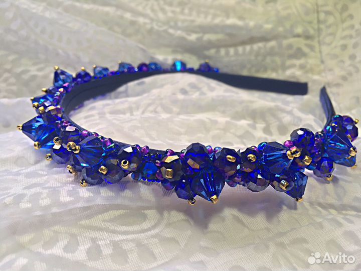 Ободок синий ручная работа подарок