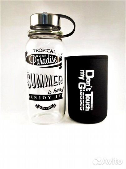 Стеклянная туристическая бутылка для воды 1000 ml