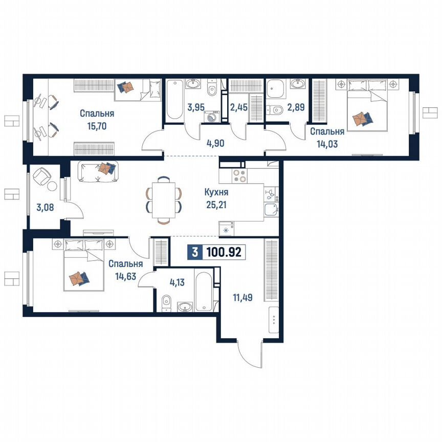 3-к. квартира, 100,9 м², 5/18 эт.