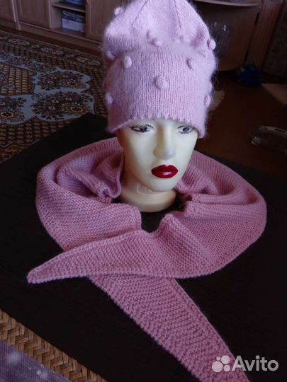 Шапка и бактус, ручная работа, шерсть