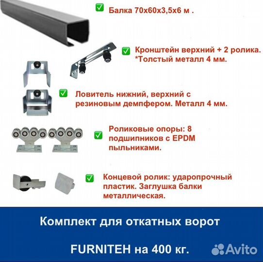 Комплект для откатных ворот furniteh балка 6 м