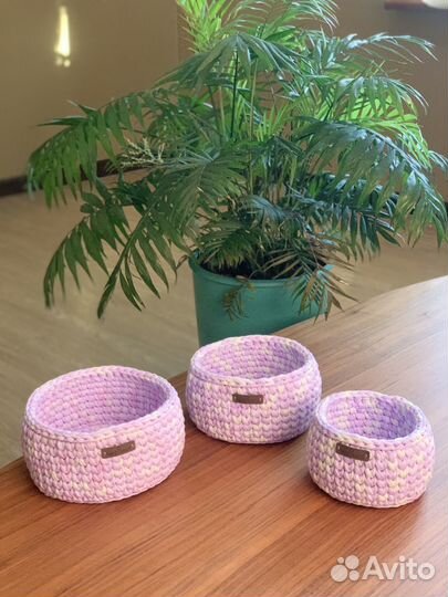 Корзинка из трикотажной пряжи для дома