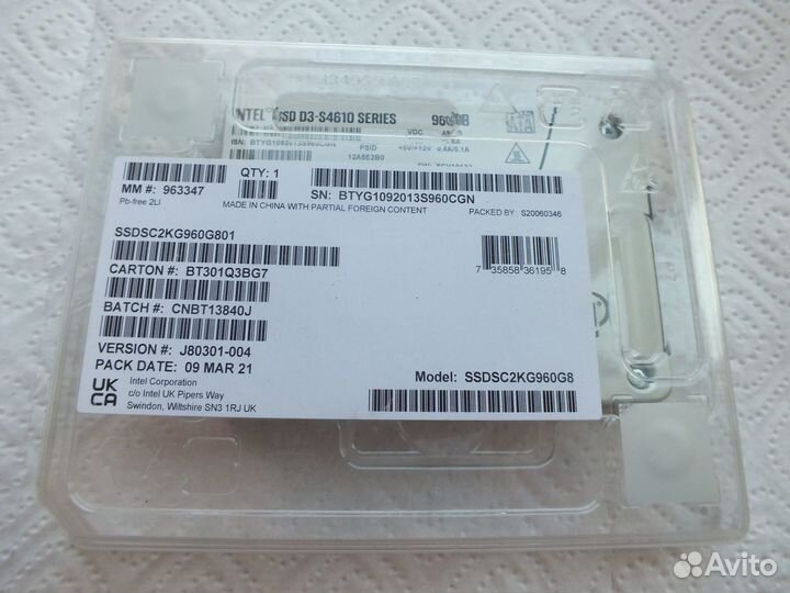 SSD диск intel D3-S4610 960 Гб. OEM Новый