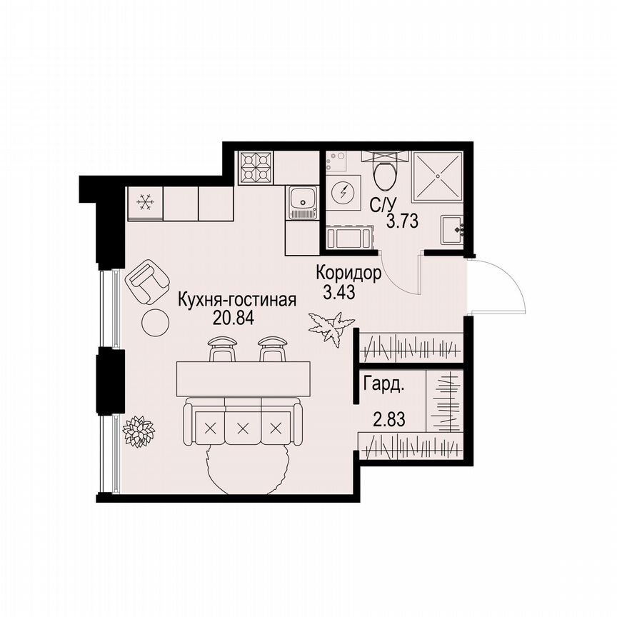 Квартира-студия, 30,8 м², 3/6 эт.