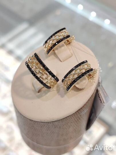 Серьги с черными бриллиантами 4,01г 585 проба