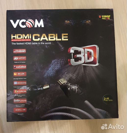 Кабель hdmi vcom Golden Shape 2.43м