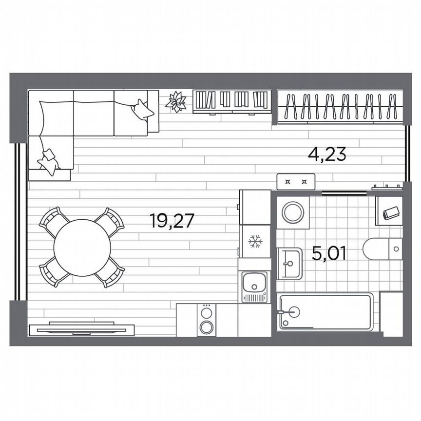 Квартира-студия, 28,5 м², 1/5 эт.